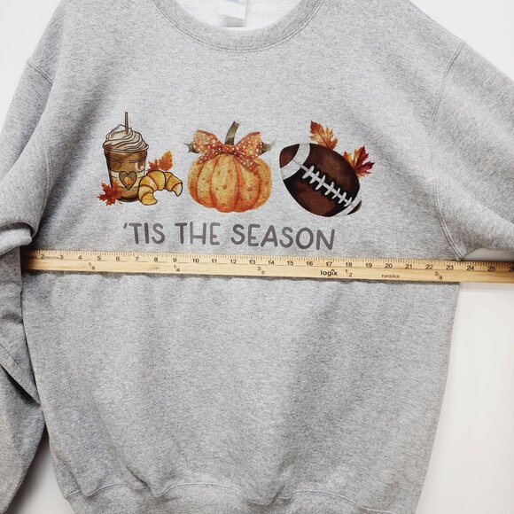Tis' The Season Pumpkin Spice Leaves Football Stars Unisex Sweatshirt Size L - Picture 4 of 11